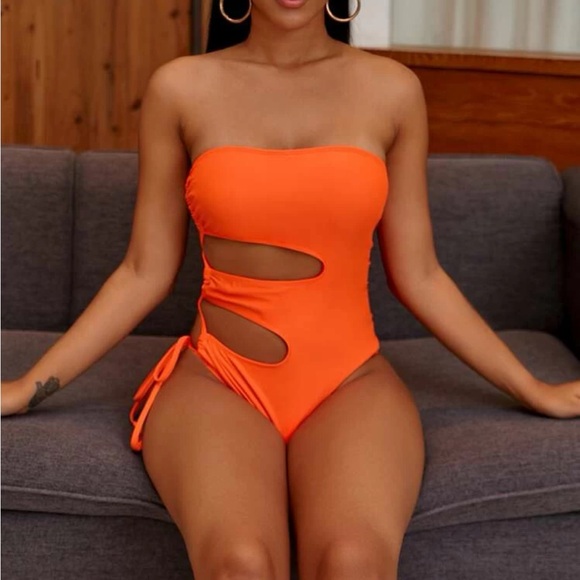 Orange Strapless Bathingsuit - Picture 1 of 2